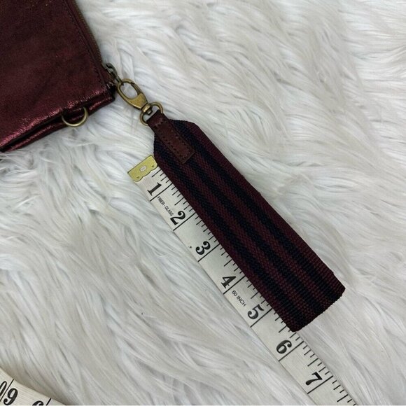Anthropologie Women’s Maroon Leather Metallic Wristlet Small 5.5" X 7.5" - Picture 12 of 16